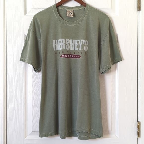 Anvil 2000 Y2K Vintage Hershey's Chocolate Short Sleeve Crewneck T-shirt Sage L - Picture 1 of 10